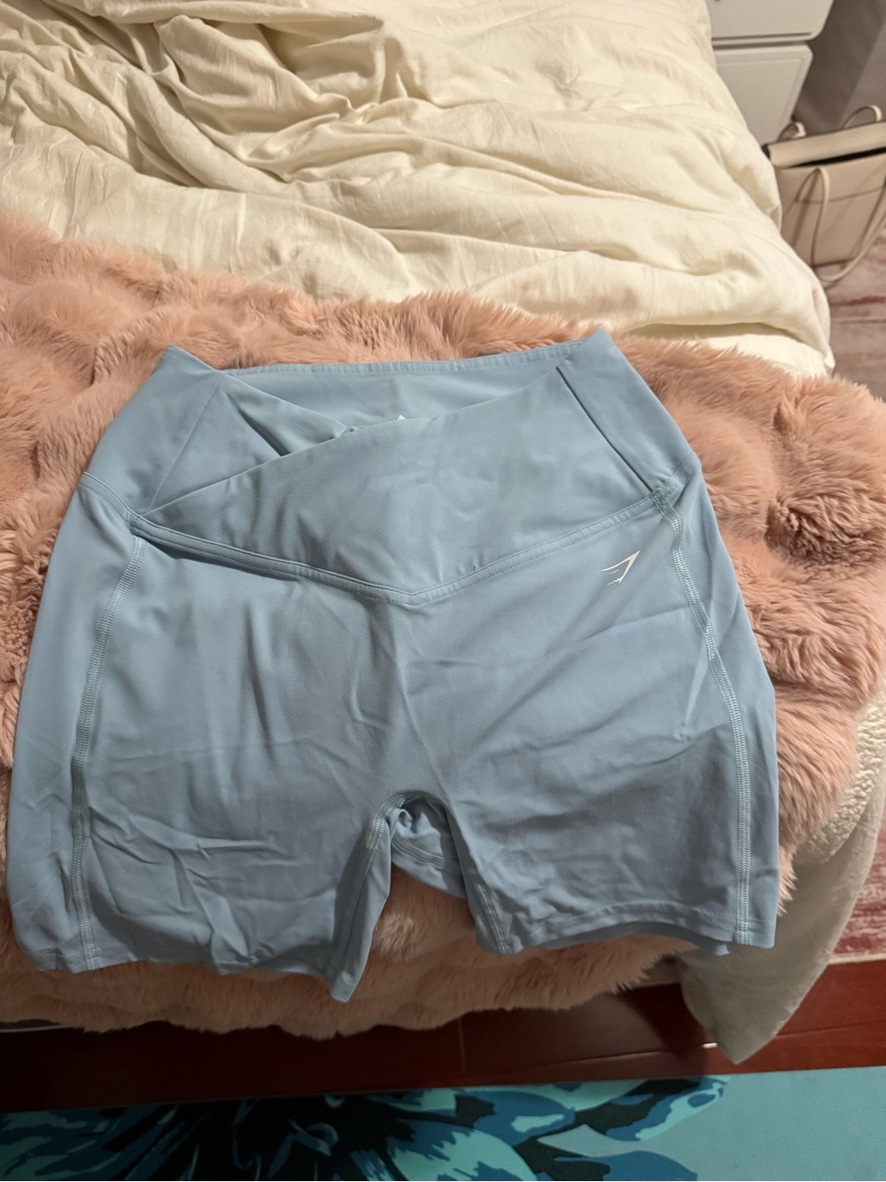 Light Blue High-Waist Gym Shark Shorts